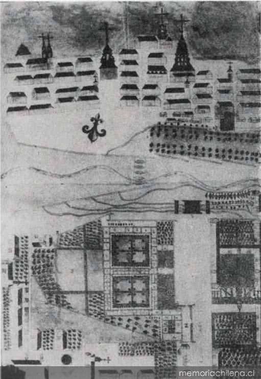 Plano del Monasterio del Carmen Bajo, hacia 1770 - Memoria Chilena,  Biblioteca Nacional de Chile