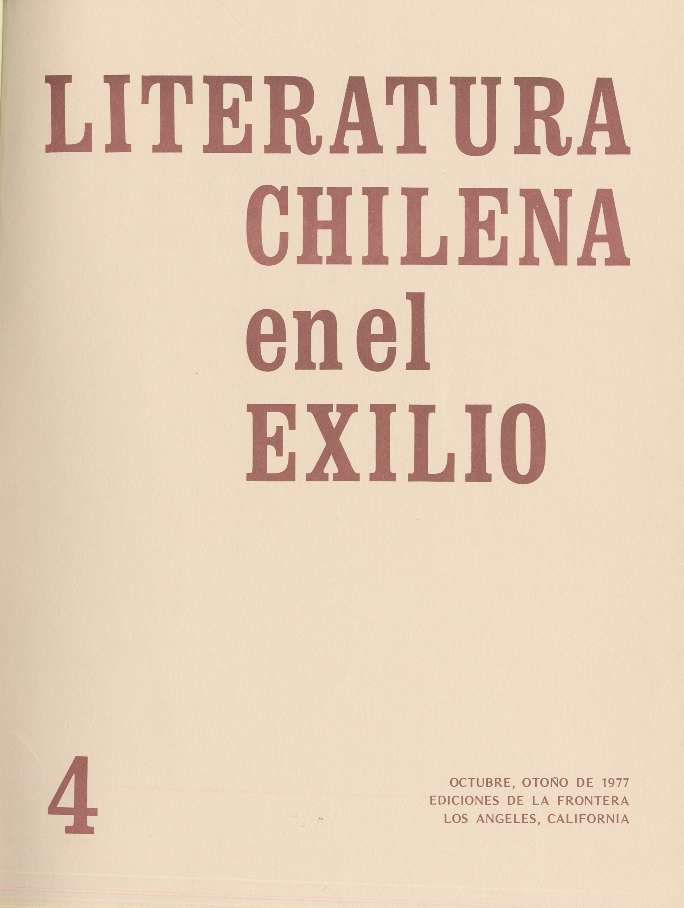 Literatura chilena en el exilio, no. 4, oct. (otoño 1977)