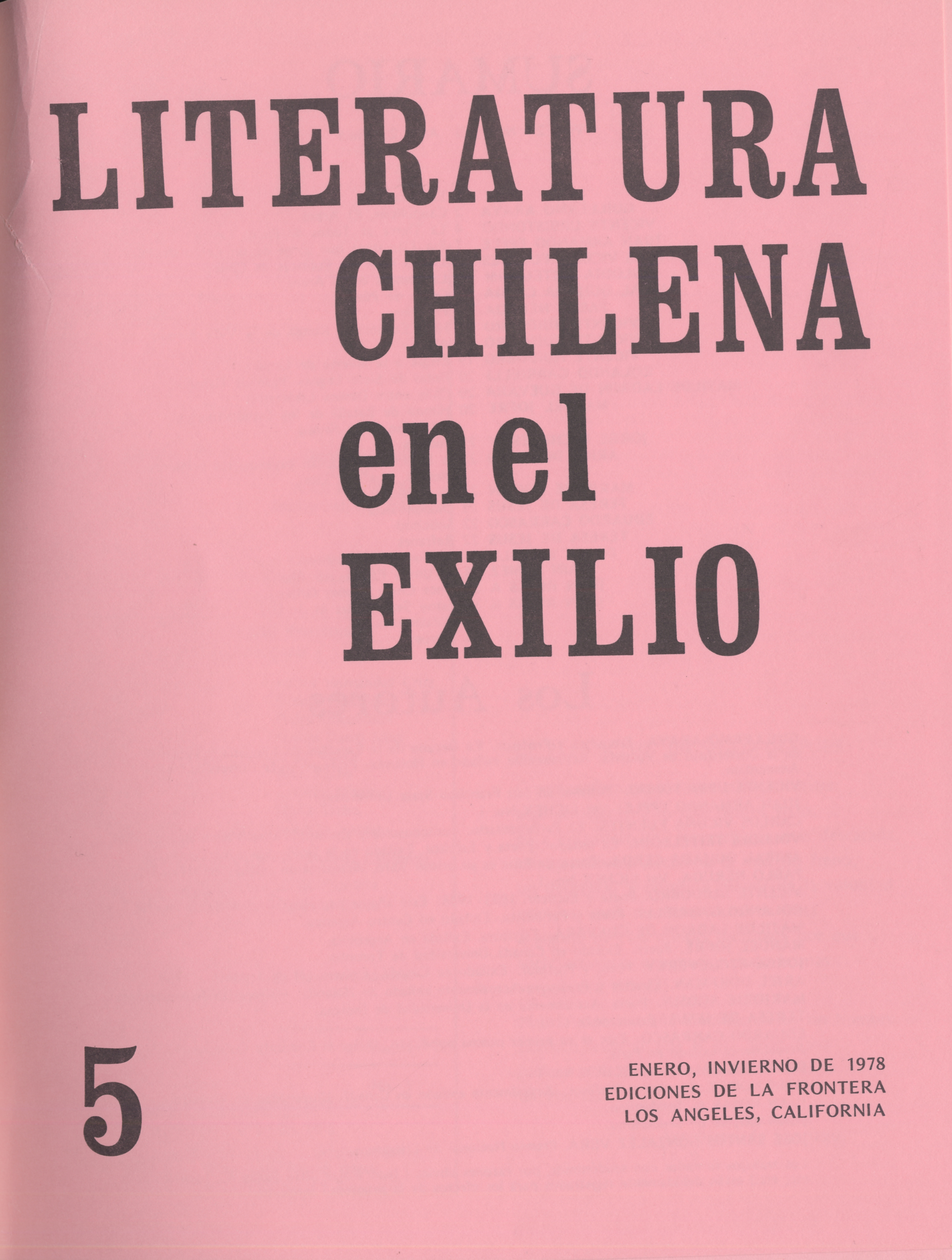 Literatura chilena en el exilio, no. 5, ene. (invierno 1978)