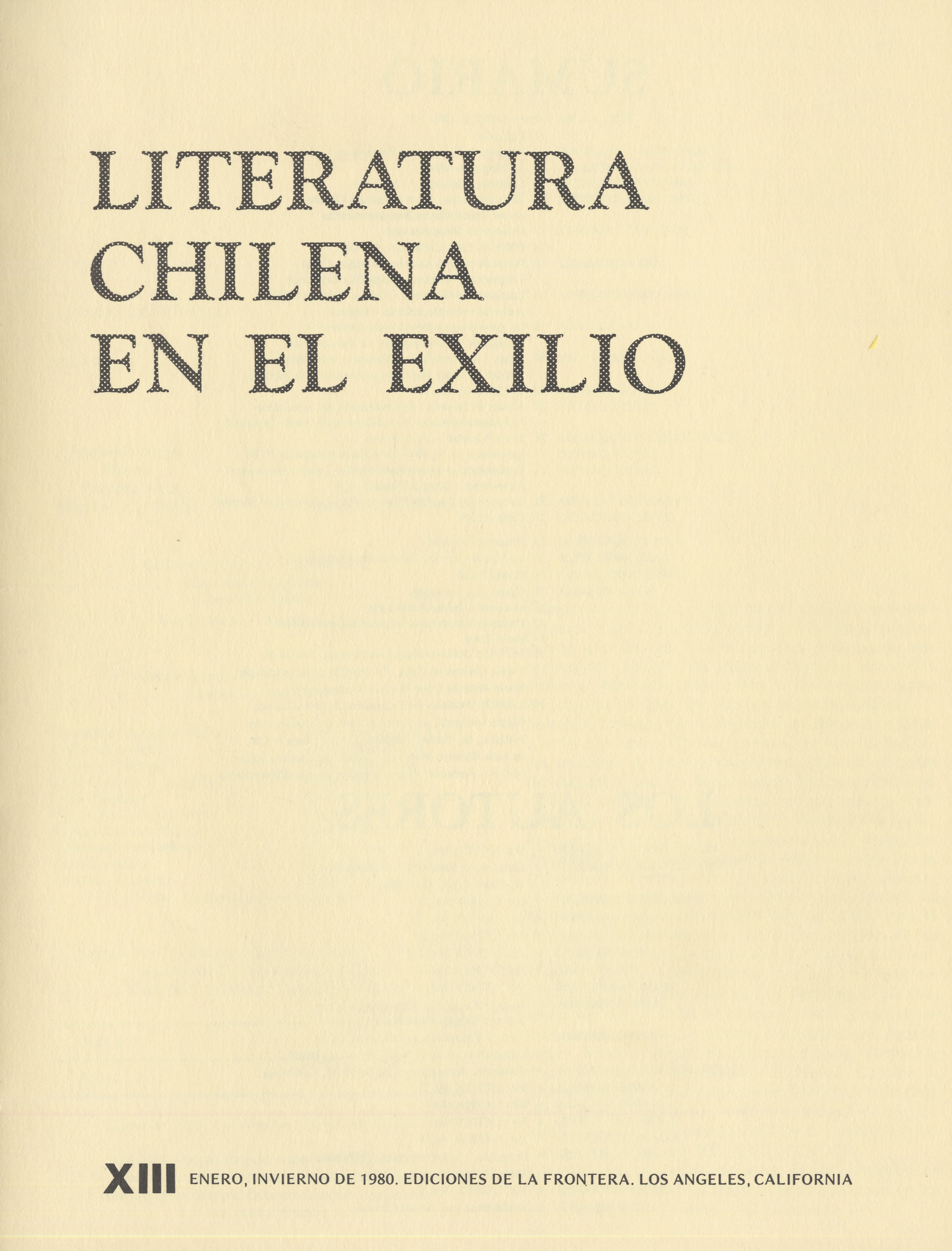 Literatura chilena en el exilio, no. 13, ene. (invierno 1980)