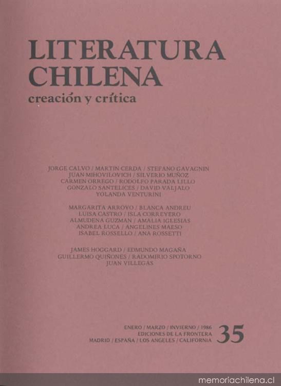 Literatura chilena, creación y crítica, no. 35, ene.-mar. (invierno 1986)