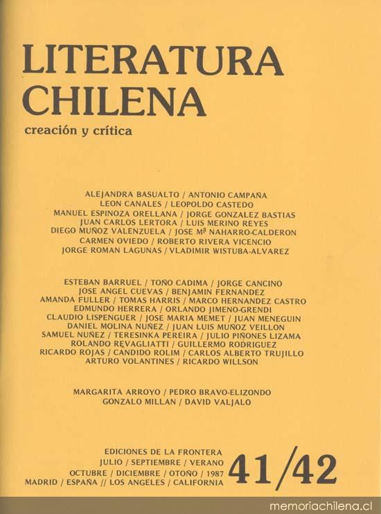 Literatura chilena, creación y crítica, nos. 41/42, jul.-sep. (verano 1987)- oct.-dic. (otoño 1987)