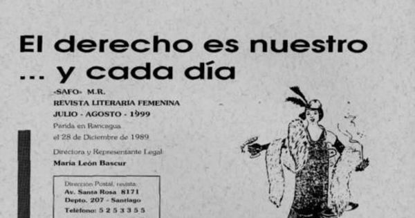 Safo : revista literaria femenina : julio-agosto 1999