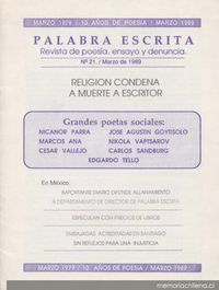 Palabra escrita : revista de poesía, ensayo y denuncia : n° 21, marzo 1989