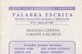 Palabra escrita : revista de poesía, ensayo y denuncia : n° 21, marzo 1989