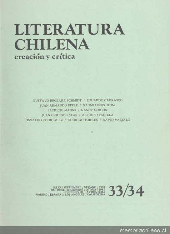 Literatura chilena, creación y crítica : n° 33/34, jul/sep, verano 1985