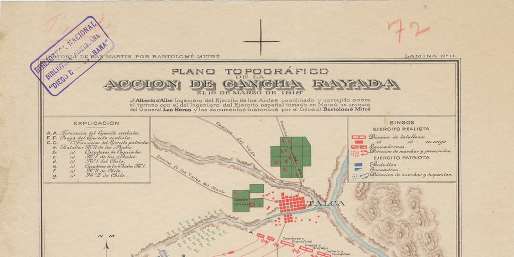 Plano topográfico de la acción de Cancha Rayada, 1818