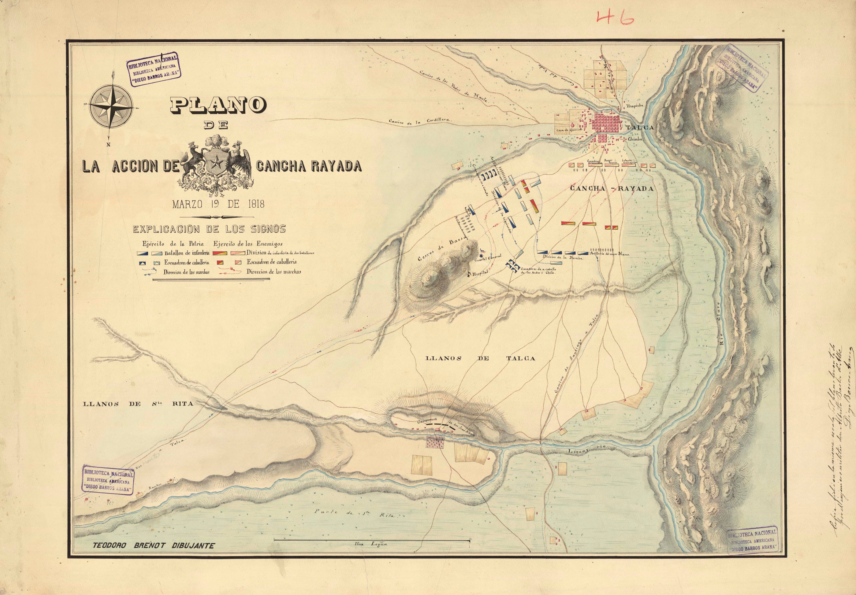 Plano de la acción de Cancha Rayada, 1818