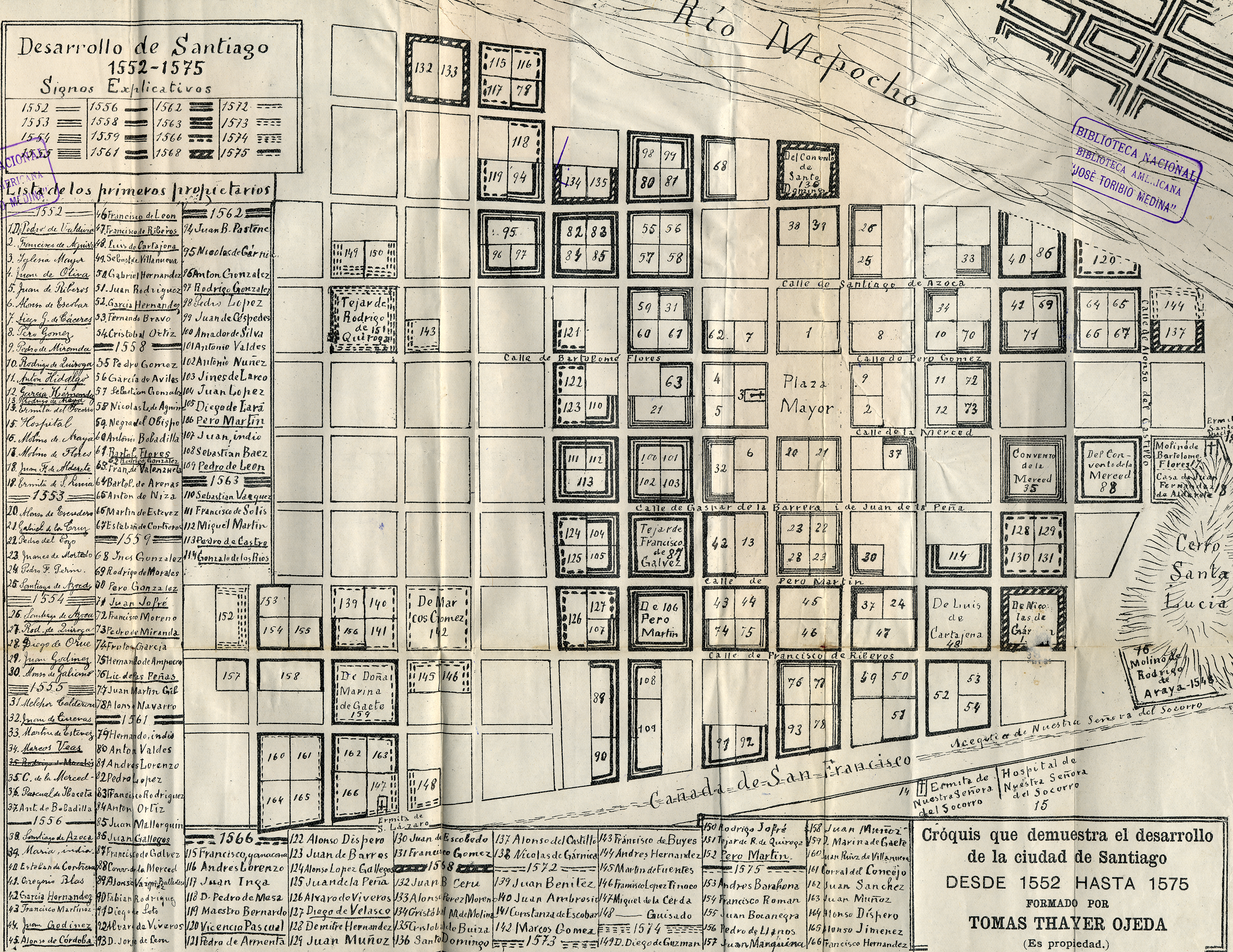 Croquis que demuestra el desarrollo de la ciudad de Santiago desde 1552 hasta 1575