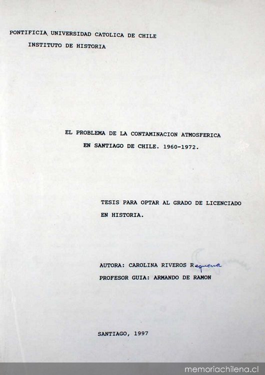 El problema de la contaminación atmosférica en Santiago de Chile: 1960-1972