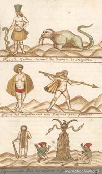 Nativos y animales del Estrecho de Magallanes, hacia 1605