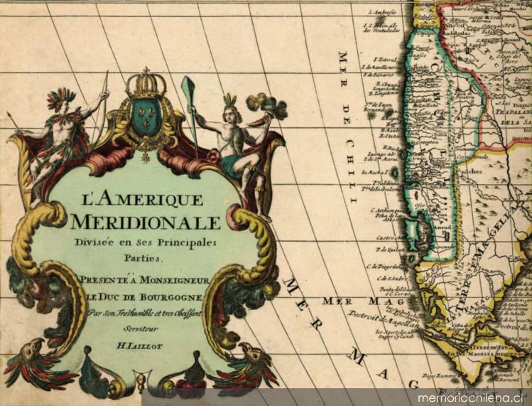 Detalle de Chile en el mapa de la América Meridional del Atlas maior