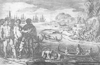 Detalle de nativos de Tierra del Fuego atacando a holandeses, ca. 1625