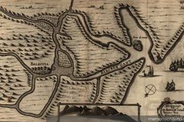 Mapa de Valdivia, incluido en la relación de la expedición de Brouwer, que muestra a la expedición holandesa en esa ciudad, 1643