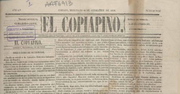 El Copiapino : 18 de septiembre de 1850