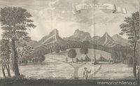 Vista de la tienda de campaña del comodoro en la Isla de Juan Fernández, 1748