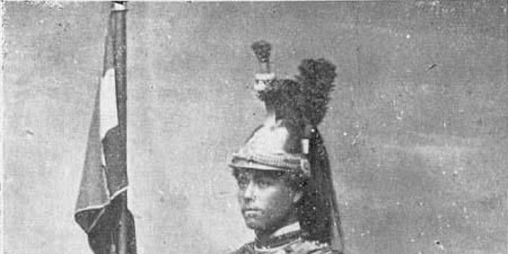 Soldado de caballería boliviano en 1879 del Escuadrón Húsares de Bolivia en uniforme de parada