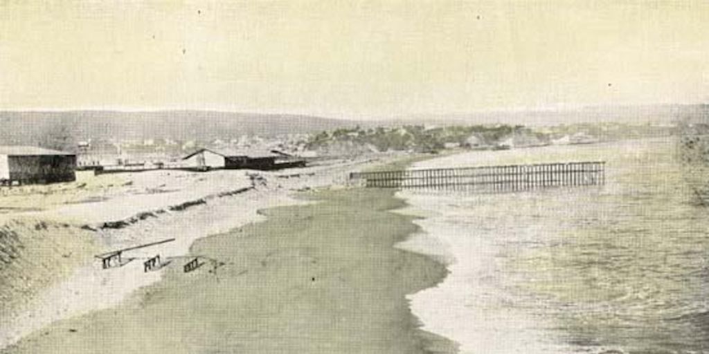 Playa y terrenos de la Sociedad Balneario de Viña del Mar, en el fondo el Cerro Castillo.