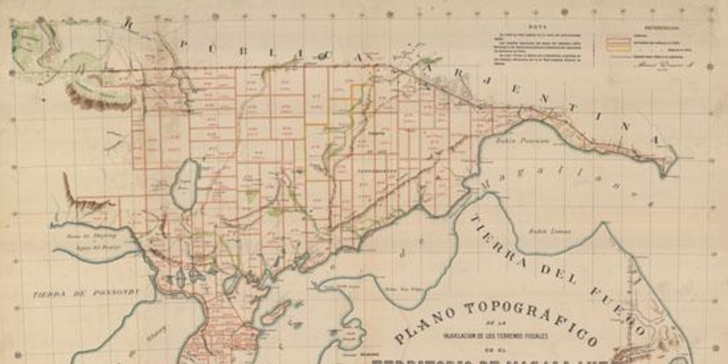 Plano topográfico de la hijuelación de los terrenos fiscales en el territorio de Magallanes, 1902